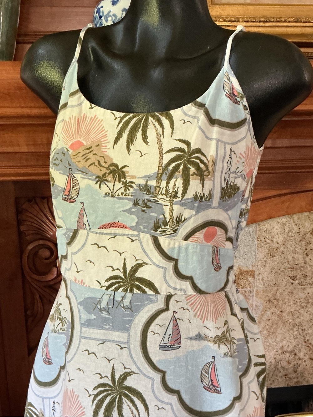 Cynthia Rowley Tropical Print Linen Maxi Dress 8 - Picture 2 of 5